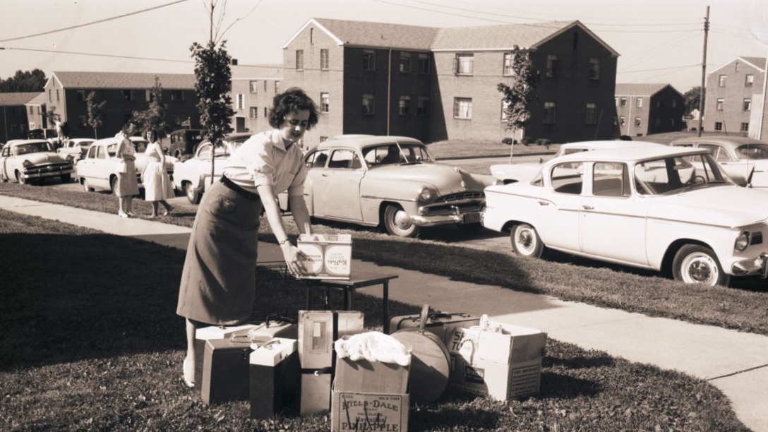 a female student outside mercyhurst college on move-in day archives photo